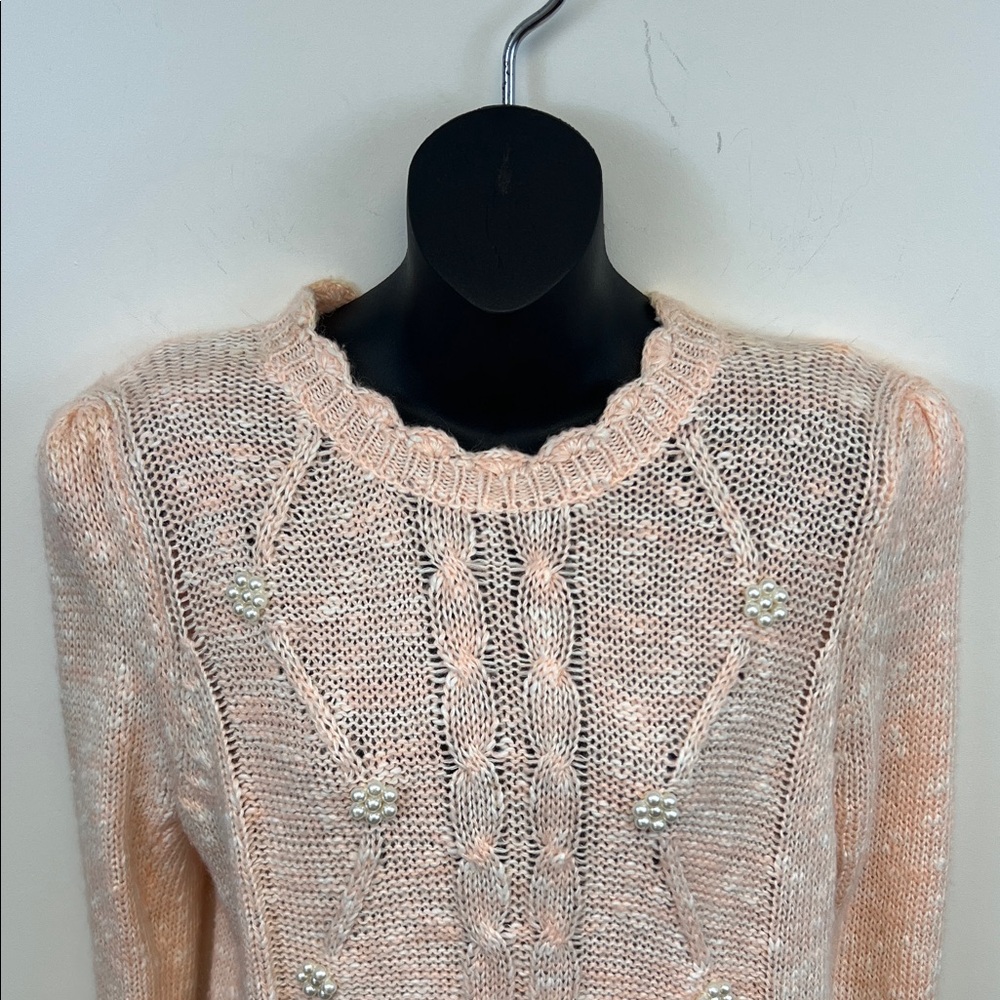 Spice of Life Peach 80s Retro sweater with shoulder pads & pearl accents Size M - Picture 6 of 13